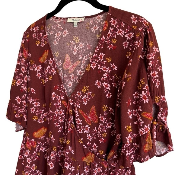 Madewell Tie-Sleeve Wrap Top in Butterfly Sanctuary, Size 2 - Picture 6 of 10